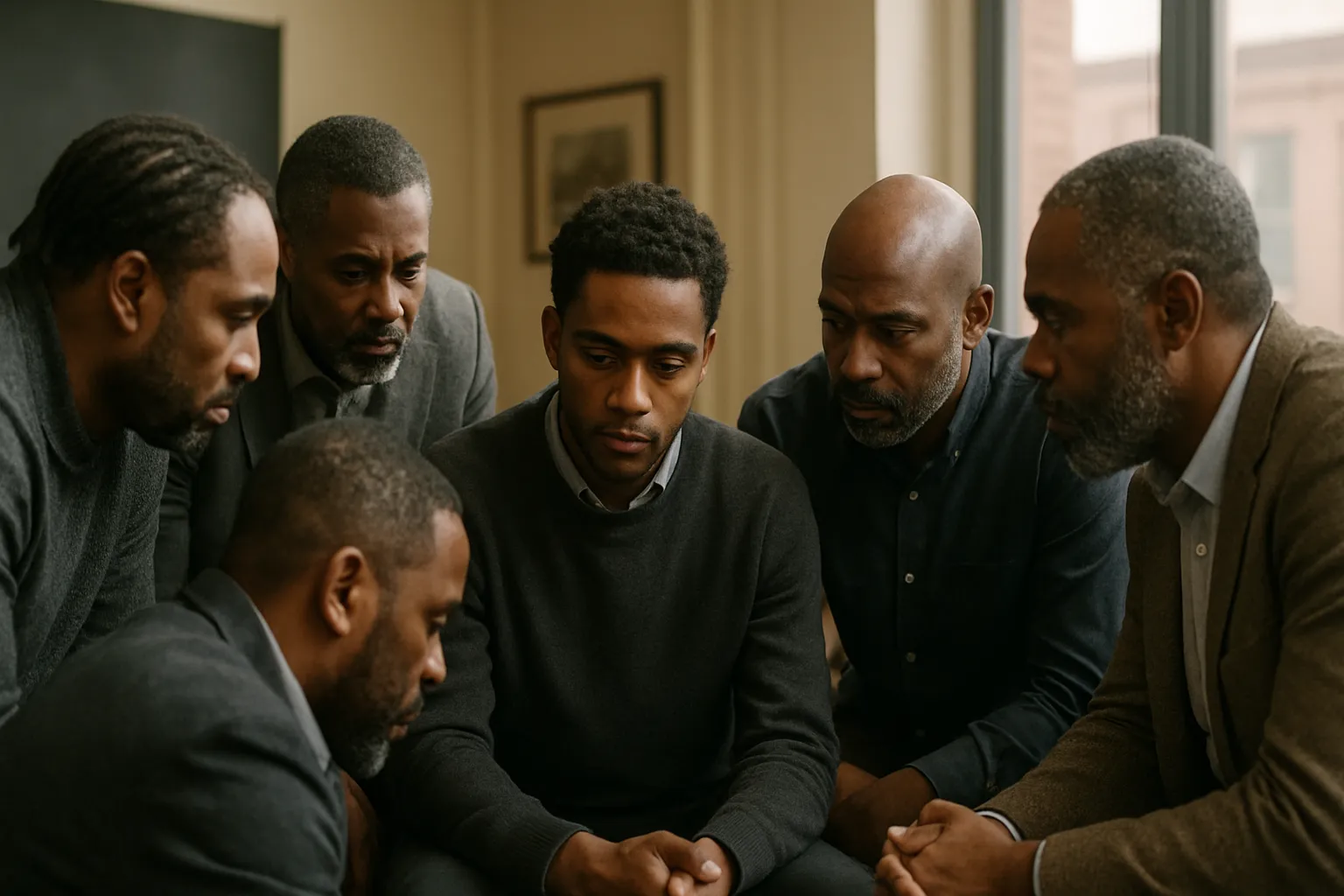 Group of Black men seated together in conversation