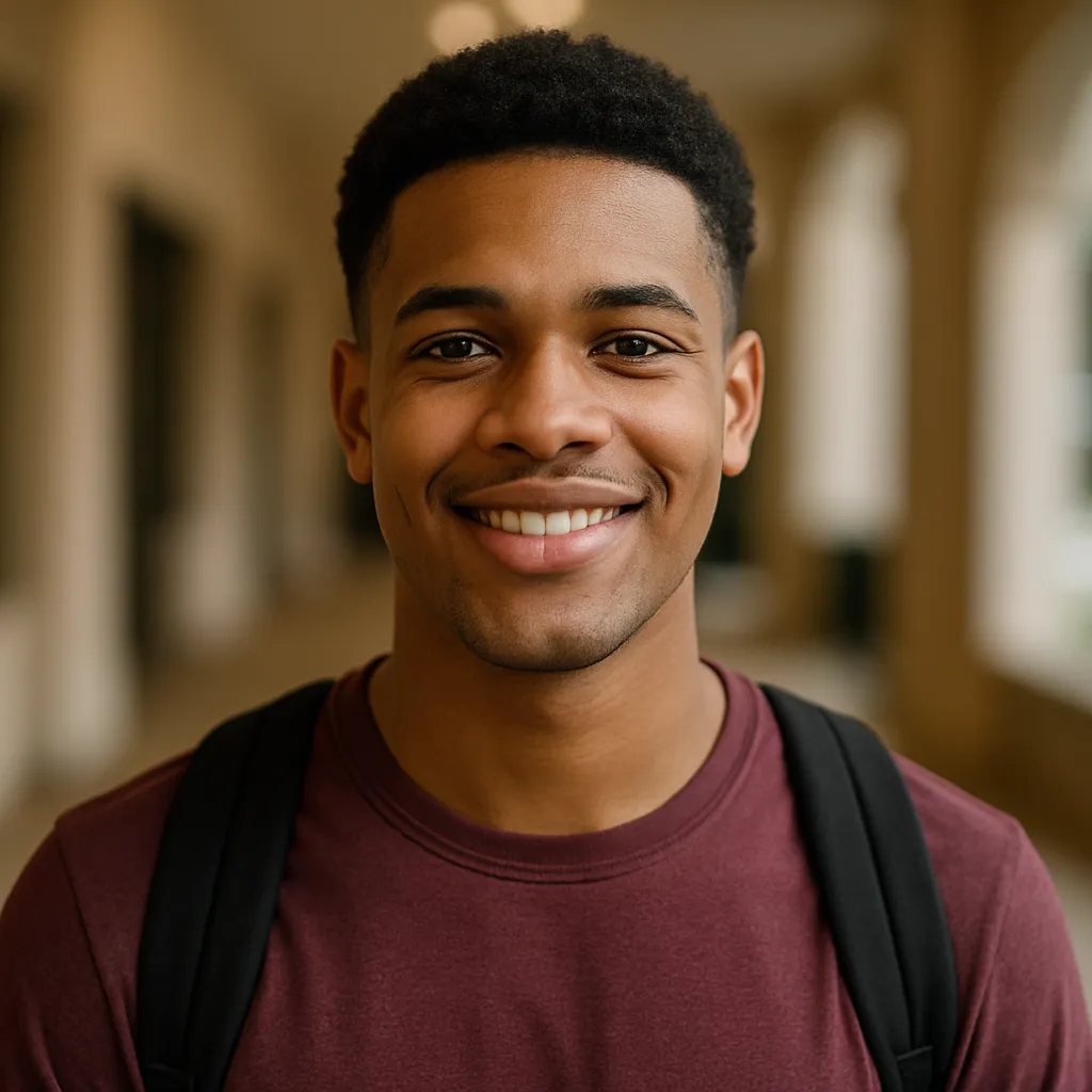 Smiling young Black man wearing a backpack
